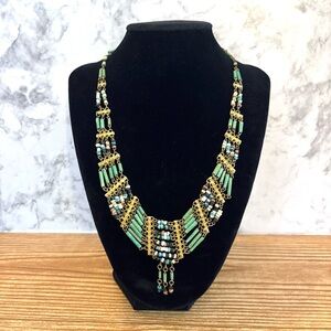 Vintage Egyptian Revival Collar Necklace | Ancient Faience Beads | Cleopatra